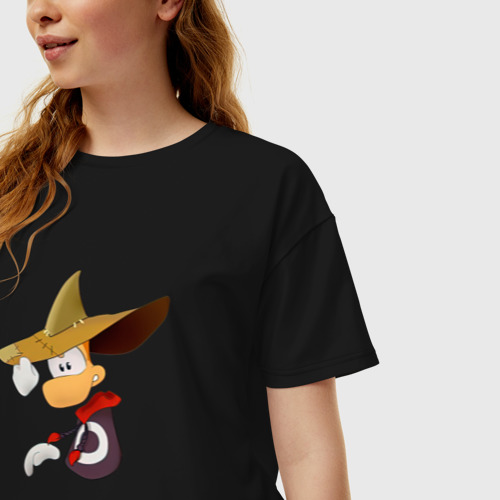 Женская футболка хлопок Oversize с принтом Rayman в шляпе, фото на моделе #1