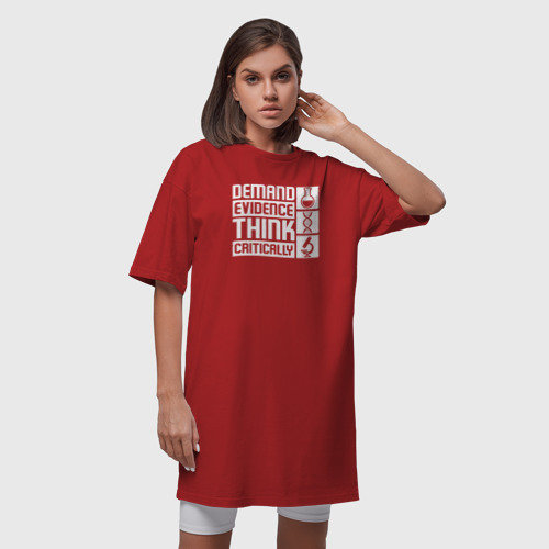 Платье-футболка хлопок Требовать доказательств, мыслить критически, цвет красный - фото 5