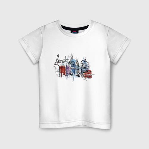 Детская футболка из хлопка с принтом London England, вид спереди №1