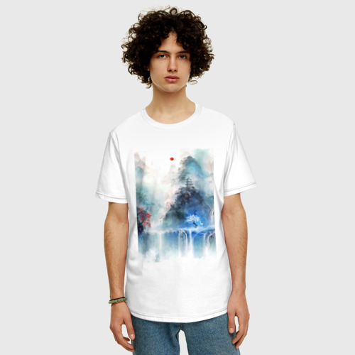 Мужская футболка хлопок Oversize Изумительный японский пейзаж, цвет белый - фото 3