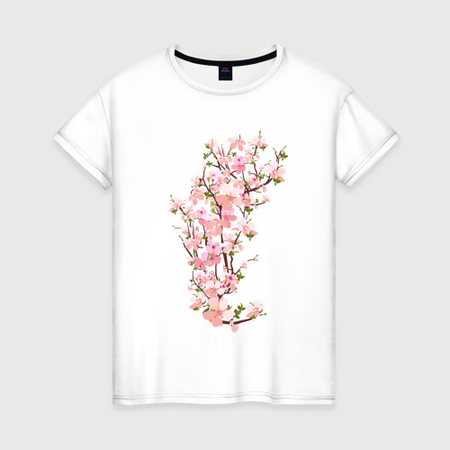 Женская футболка из хлопка с принтом Весна Цветущая сакура Japan, вид спереди №1