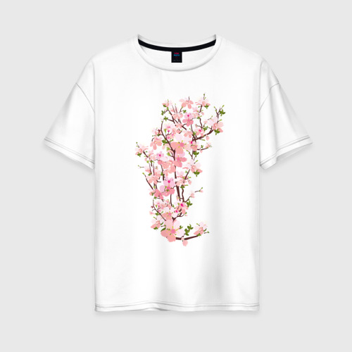 Женская футболка из хлопка оверсайз с принтом Весна Цветущая сакура Japan, вид спереди №1