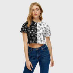 Женская футболка Crop-top 3D Tesla black and white logo pattern - фото 2