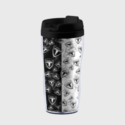 Термокружка-непроливайка Tesla black and white logo pattern