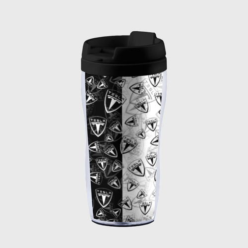 Термокружка-непроливайка Tesla black and white logo pattern, цвет черный