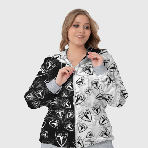 Женский костюм 3D Tesla black and white logo pattern, цвет меланж - фото 7