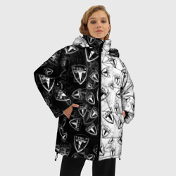 Женская зимняя куртка Oversize Tesla black and white logo pattern - фото 2