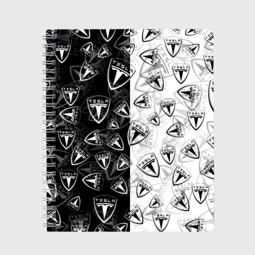 Тетрадь Tesla black and white logo pattern, цвет точка