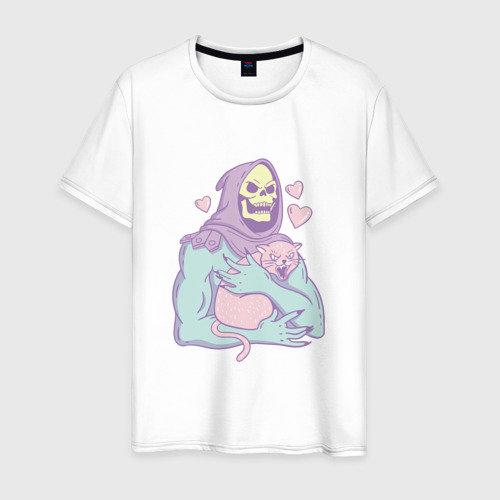 Мужская футболка из хлопка с принтом Властелины вселенной 2023 сердечки и котики, вид спереди №1