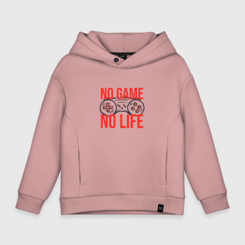 Детское худи Oversize хлопок No game /no life, цвет пыльно-розовый