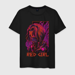 Красная девушка в маске – Мужская футболка хлопок с принтом купить со скидкой в -20%