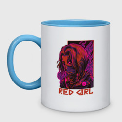 Кружка двухцветная Красная девушка в маске