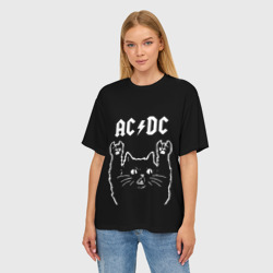 Женская футболка oversize 3D AC DC, Рок кот - фото 2