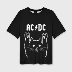 Женская футболка oversize 3D AC DC, Рок кот