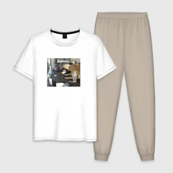 Мужская пижама с белой футболкой хлопок Капибара работает Воркинг