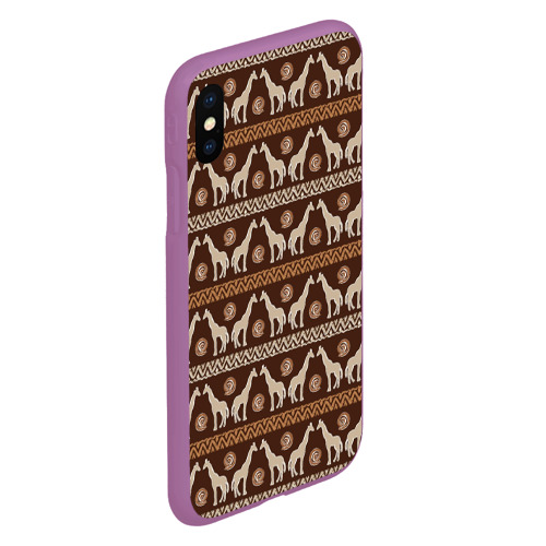 Чехол для iPhone XS Max матовый Жирафы Африка паттерн, цвет фиолетовый - фото 3