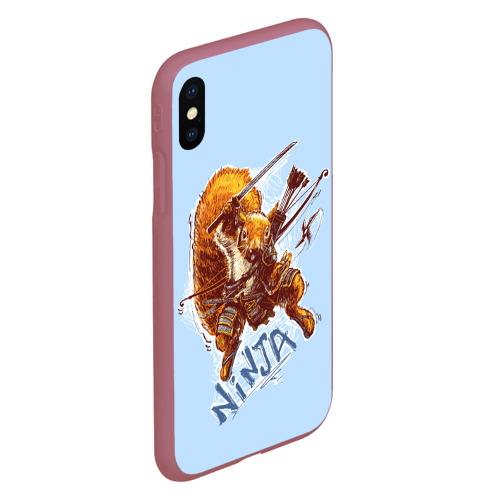 Чехол для iPhone XS Max матовый Крейзи белка-ниндзя, цвет малиновый - фото 3