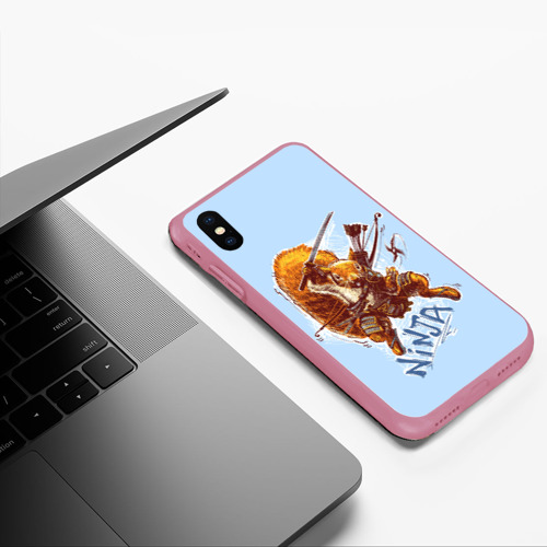 Чехол для iPhone XS Max матовый Крейзи белка-ниндзя, цвет малиновый - фото 5