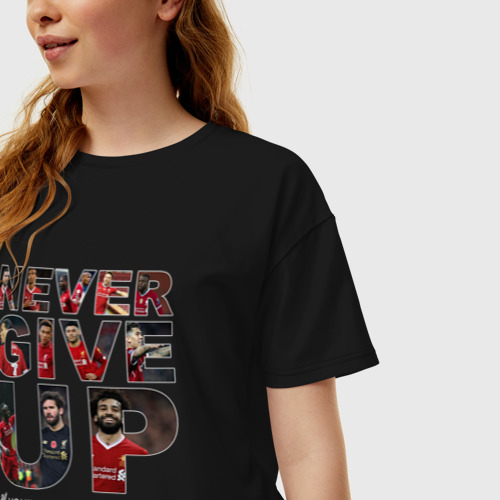 Женская футболка хлопок Oversize Never give Up Liverpool Ливерпуль, цвет черный - фото 3