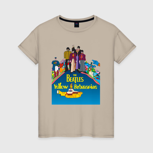 Женская футболка хлопок The Beatles on a Yellow Submarine, цвет миндальный