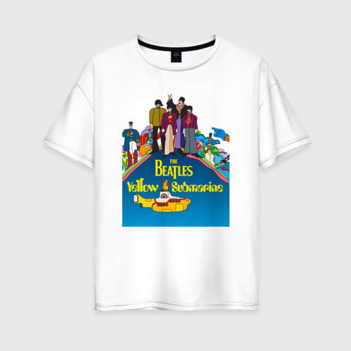 Женская футболка хлопок Oversize The Beatles on a Yellow Submarine, цвет белый