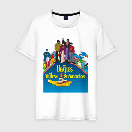 Мужская футболка из хлопка с принтом The Beatles on a Yellow Submarine, вид спереди №1