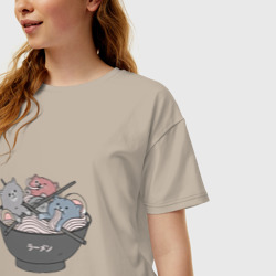 Женская футболка хлопок Oversize Коты и Рамен - фото 2