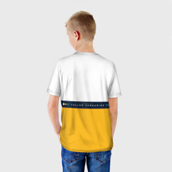 Футболка с принтом Yellow Submarine Мультфильм 3D для ребенка, вид на модели сзади №2. Цвет основы: белый