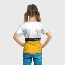 Футболка с принтом Yellow Submarine Мультфильм 3D для ребенка, вид на модели сзади №3. Цвет основы: белый