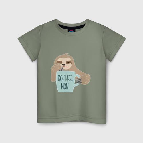 Детская футболка хлопок Ленивец с кофе, цвет авокадо