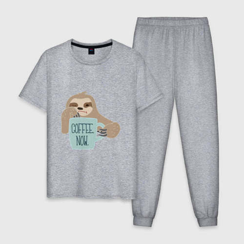 Мужская пижама хлопок с принтом Ленивец с кофе, вид спереди #2