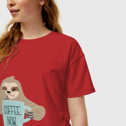 Женская футболка хлопок Oversize Ленивец с кофе - фото 2