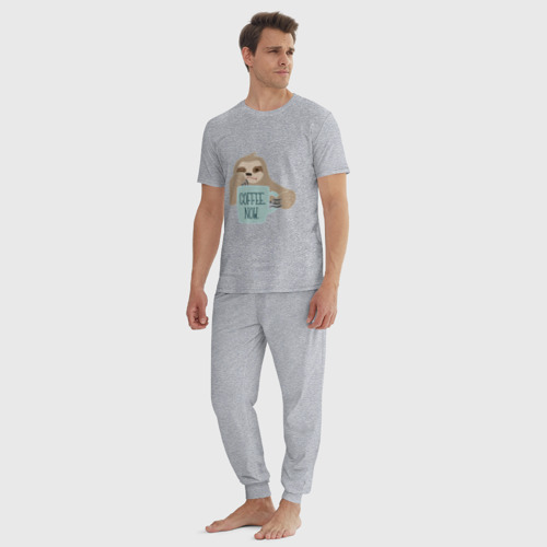 Мужская пижама хлопок с принтом Ленивец с кофе, вид сбоку #3