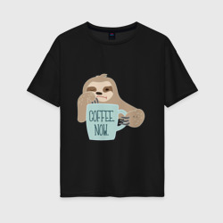 Женская футболка хлопок Oversize Ленивец с кофе