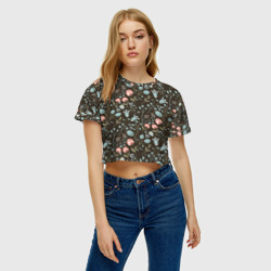 Женская футболка Crop-top 3D Цветы и ягоды паттерн - фото 2