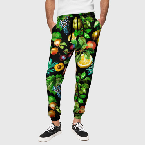 Мужские брюки 3D Сочные фрукты   персик груша слива ананас, цвет 3D печать - фото 4
