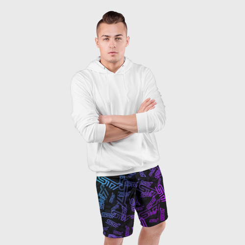 Мужские шорты спортивные STI neon pattern, цвет 3D печать - фото 5