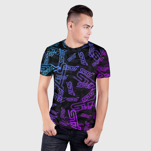 Мужская футболка 3D Slim STI neon pattern, цвет 3D печать - фото 3