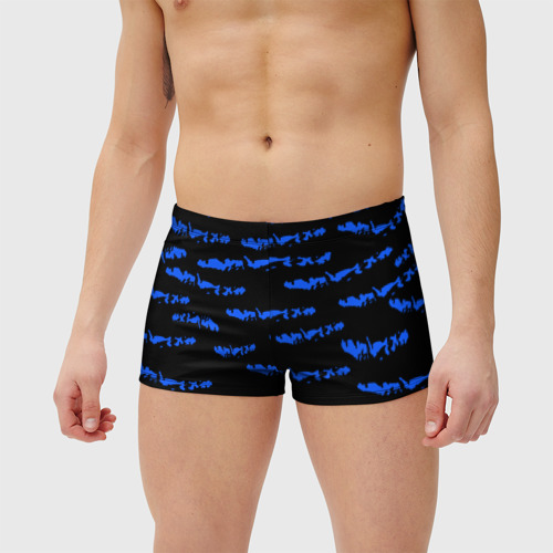 Мужские купальные плавки 3D Полосатый синий с черным как водяной тигр, цвет 3D печать - фото 3