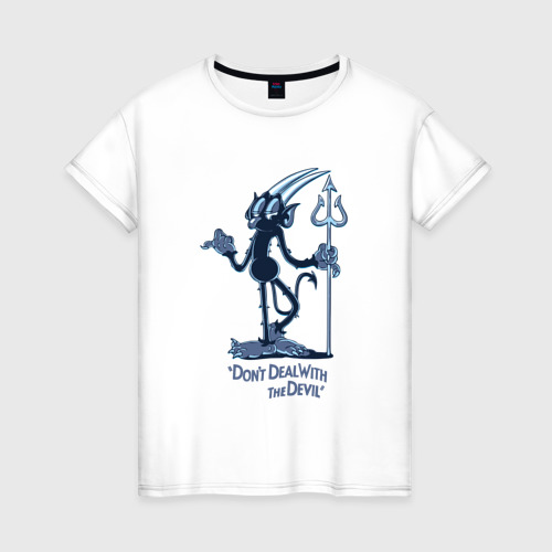 Женская футболка из хлопка с принтом Дьявол капхед, вид спереди №1