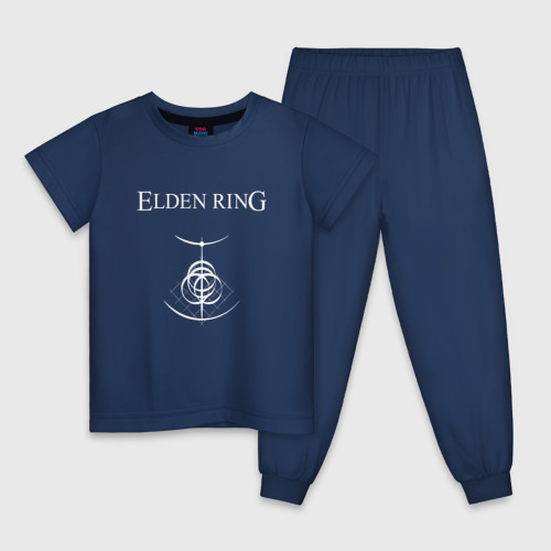 Детская пижама хлопок с принтом Elden Ring logotype, вид спереди #2