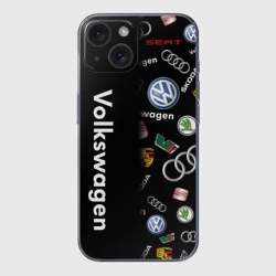 Чехол для iPhone 15 силиконовый с защитой камеры Volkswagen Group Half Pattern