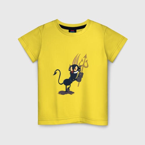 Детская футболка хлопок Шоу чашечка и дьявол, цвет желтый
