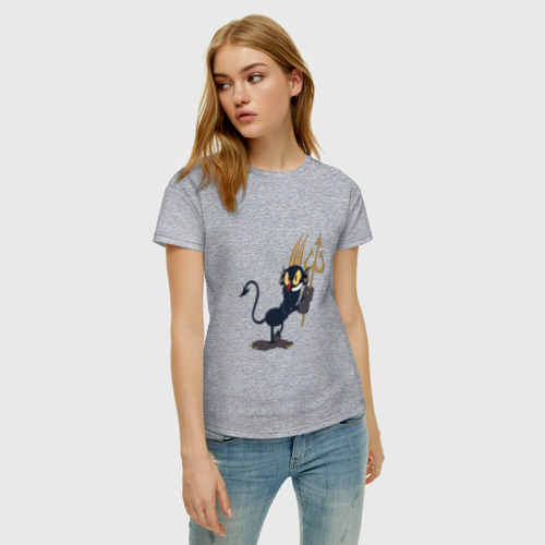 Женская футболка хлопок Шоу чашечка и дьявол, цвет меланж - фото 3
