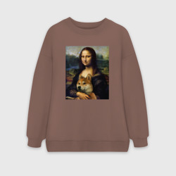 Женский свитшот oversize без начеса хлопок Shiba Inu Mona Lisa
