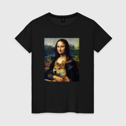 Женская футболка хлопок Shiba Inu Mona Lisa