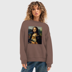 Женский свитшот oversize без начеса хлопок Shiba Inu Mona Lisa - фото 2