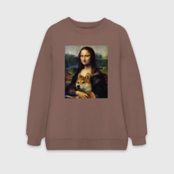 Женский свитшот oversize без начеса хлопок Shiba Inu Mona Lisa