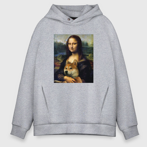 Мужское худи Oversize хлопок Shiba Inu Mona Lisa, цвет меланж