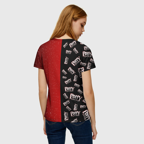 Женская футболка 3D с принтом Poppy Playtime | Half Pattern | Half Face, вид сзади #2